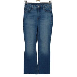 Old Navy Women 2 Higher High Rise Flare Blue Denim Jeans Raw Distressed Hem